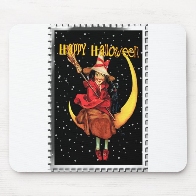Nostalgisk Halloween God Häxa och hennes Katt Musmatta (Framsidan)