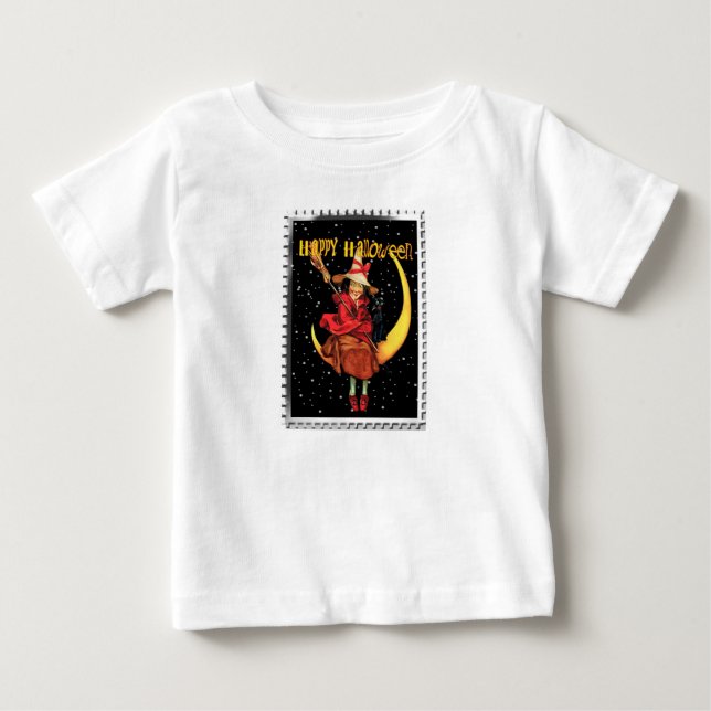 Nostalgisk Halloween God Häxa och hennes Katt T Shirt (Framsida)