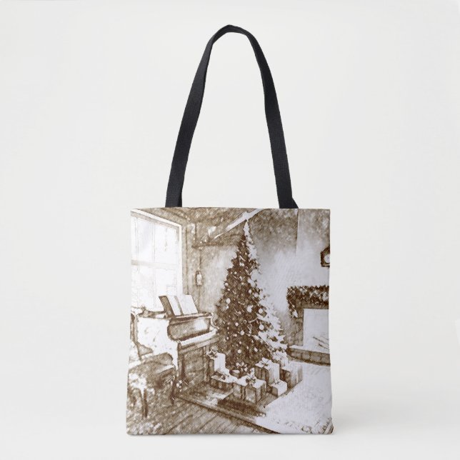 Nostalgisk jul hemma för julhandel tygkasse (Framsida)