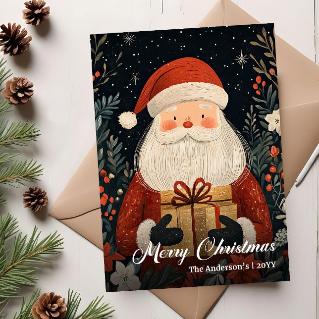 Nostalgisk jul Santa-kort elegant folklig charm Julkort (Nostalgic Christmas Santa card elegant folk charm)
