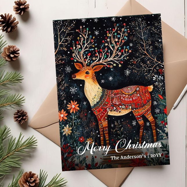 Nostalgisk julhjortskort utskrivbart varmt önskemå julkort (Nostalgic Christmas deer card printable warm wish)