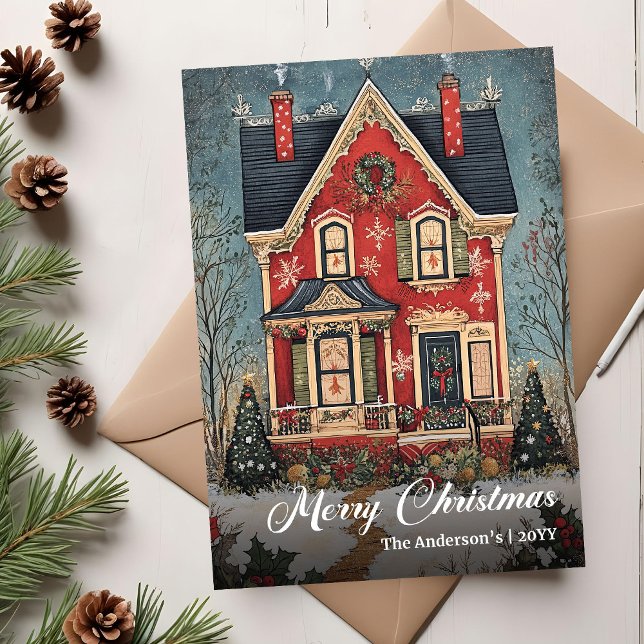 Nostalgisk julhus digital julkort (Nostalgic Christmas House Digital Holiday Card)