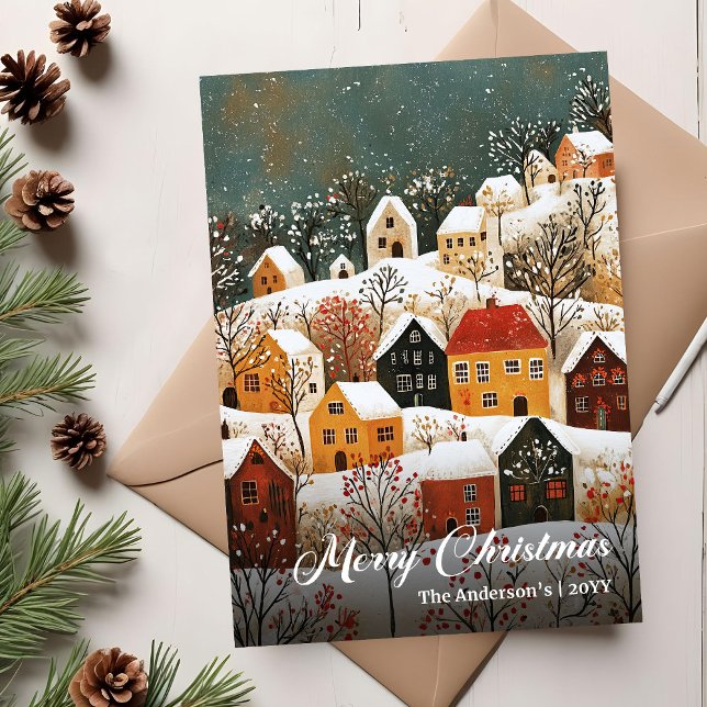 Nostalgisk julscen utskrivbar höstkort julkort (Nostalgic Christmas Scene Printable Holiday Card)