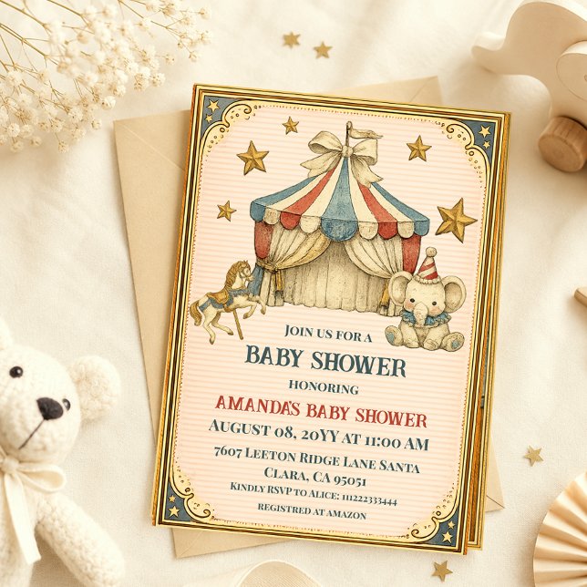 Nostalgisk Karneval Vintage Cirkus Babyfirande Inbjudningar (Skapare uppladdad)