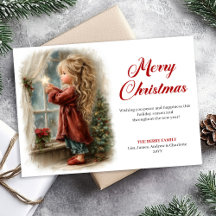 Nostalgisk liten flicka som väntar på tomte jul ne