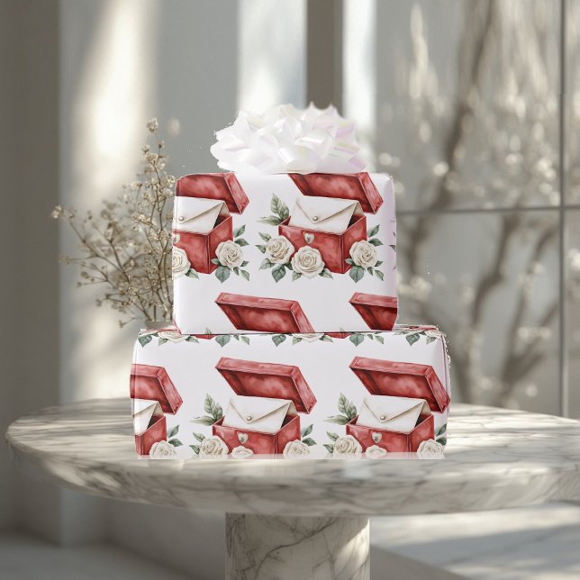 Nostalgisk presentförpackning Romantisk kuvert Vin Presentpapper (Nostalgic Gift Box Romantic Envelope Vintage Rose Wrapping Paper)