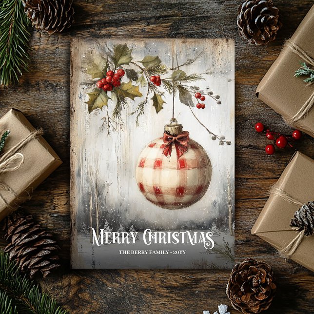 Nostalgisk retro akvarell röd vit jul julkort (Nostalgic retro watercolor red white Christmas Holiday Card)