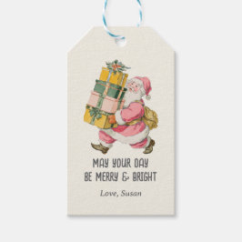 Nostalgisk Retro Tomte Jul i krämfärg Presentetikett