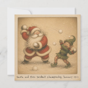 Nostalgisk Santa & Elf Snöbollskrig Foto Kort