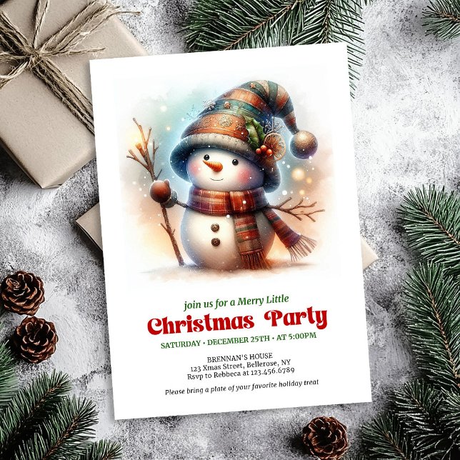 Nostalgisk serie snöman inbjudan festlig utskrivba (Nostalgic cartoon snowman invite festive charm printable

)