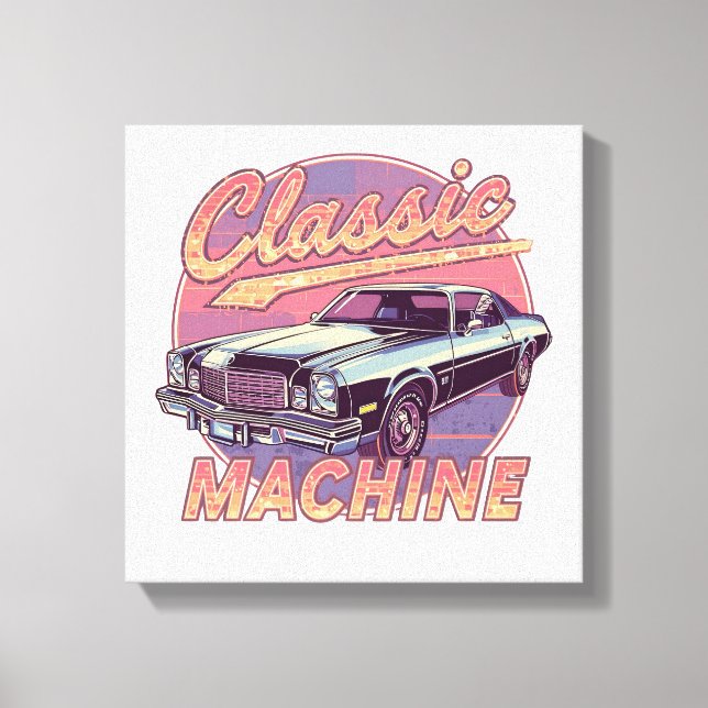 Nostalgisk Synthwave Solnedgångsbil Canvastryck (Framsida)