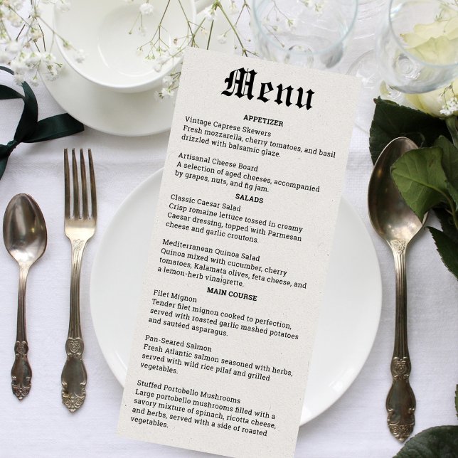 Nostalgisk tidningsmeny för bröllop meny (Nostalgic Newspaper Wedding Menu)