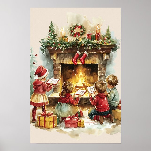 Nostalgisk Vintage Jul Barn Poster (Framsidan)