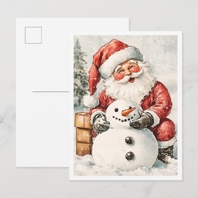 Nostalgisk Vintage Jul Tomte Vykort (Fram/baksida)
