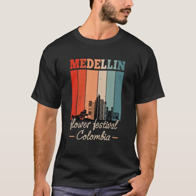 Nostalgisk Vintage Medellin Flowers Festival T Shirt (Framsida)