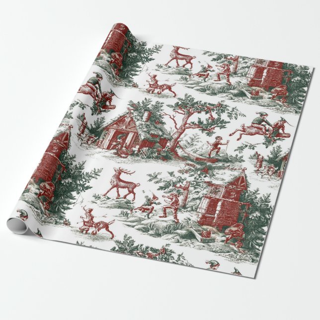 Nostalgisk Vintage Röd Grön Jul Presentpapper (Utrullad)