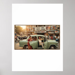 Nostalgiska 1970-talets Indien: Ambassador Car Poster