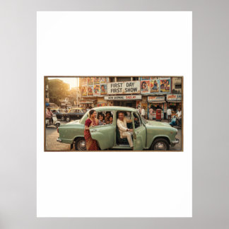 Nostalgiska 1970-talets Indien: Ambassador Car Poster
