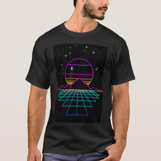 Nostalgiska drömmar om en Neon Video Game Sunset T Shirt