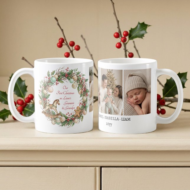 Nostalgiska far- och morföräldrar Baby Första jule Kaffemugg (First Christmas as .. custom photo holiday mug by Darling & May)