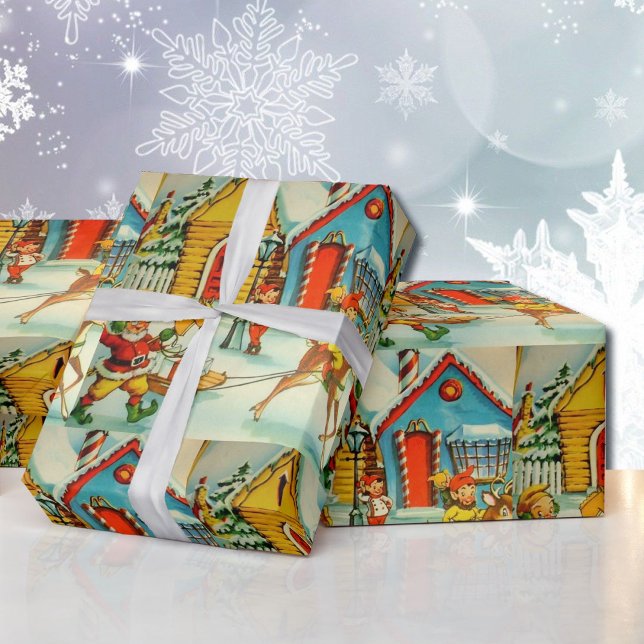 Nostalgiska Jultomtarna leder vid Nordpolen Presentpapper (Skapare uppladdad)