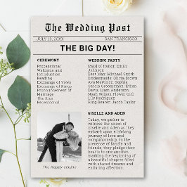 Nostalgiskt bröllopsprogram i tidningsformat inbjudningar