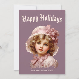 Nostalgiskt flicka i rosa julkort