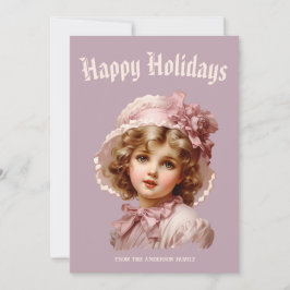 Nostalgiskt flicka i rosa julkort