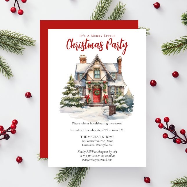 Nostalgiskt hem med Helgdag Decor-julen Party Inbjudningar (Nostalgic English Tudor Style Home with Holiday Decor Christmas Party Invitation)