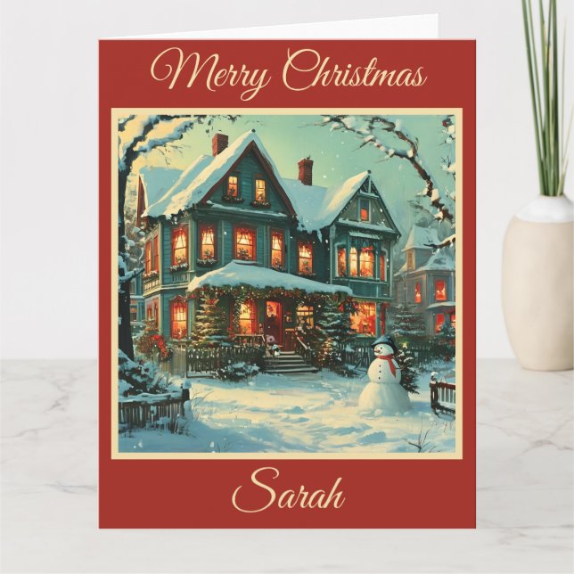 Nostalgiskt julklapp med Snögubbe Kort (Framsida)