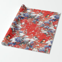 Nostalgiskt snö- och fågeltema julpapper