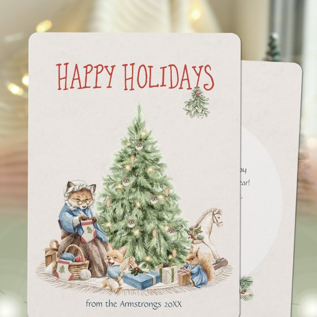 Nostalgiskt trädland Jul Julkort (Nostalgic Woodland Animals Christmas Holiday Card ©Susanne Sachers - Sunny Mind 🌞)