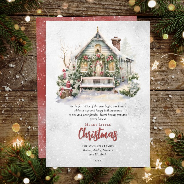 Nostalgiskt Vintage-Helgdag - julkort (Nostalgic Vintage Holiday Cottage Christmas Flat Greeting Card)
