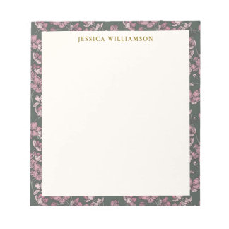 Nostalgitisk rosa blommigt Personlig Namn Anteckningsblock