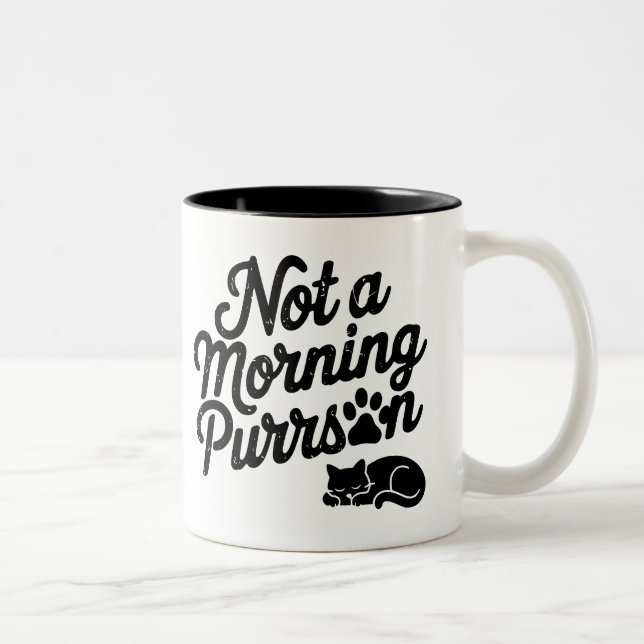 Not a Morning Purrson Funny Cat Mug Två-Tonad Mugg (Höger)