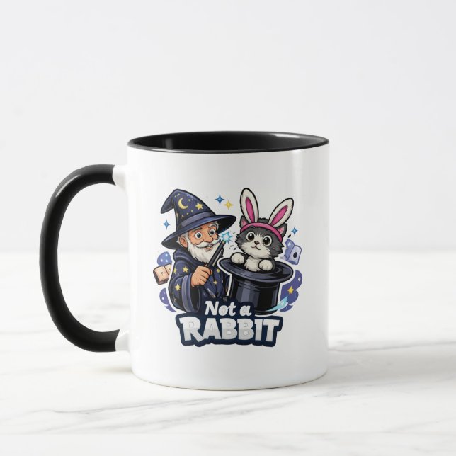 Not a Rabbit – Wizard Pulling Cat Funny Mugg (Vänster)