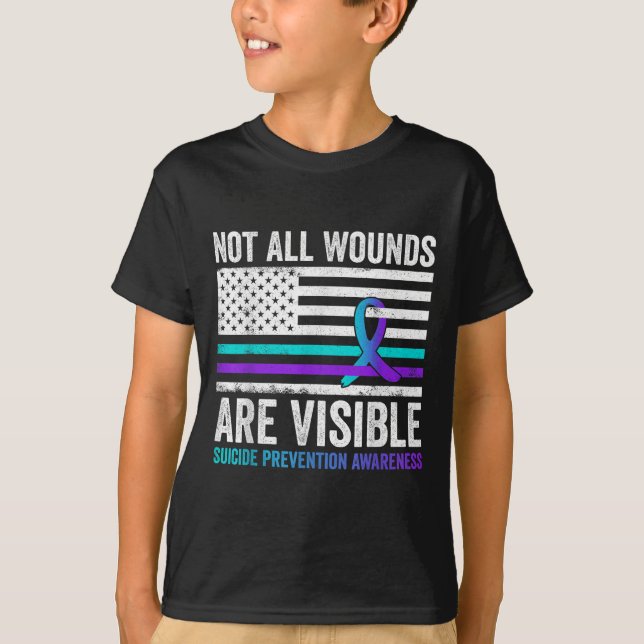 Not All Wounds Are Visible American Flag Suicide P T Shirt (Framsida)