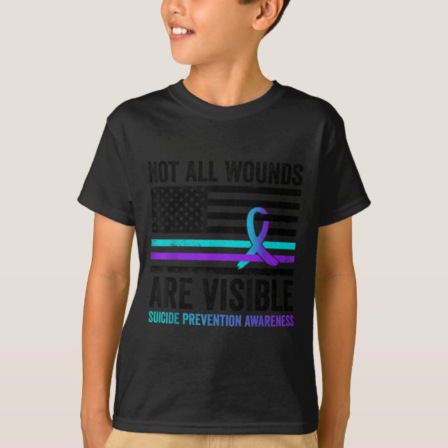 Not All Wounds Are Visible American Flag Suicide P T Shirt (Framsida)