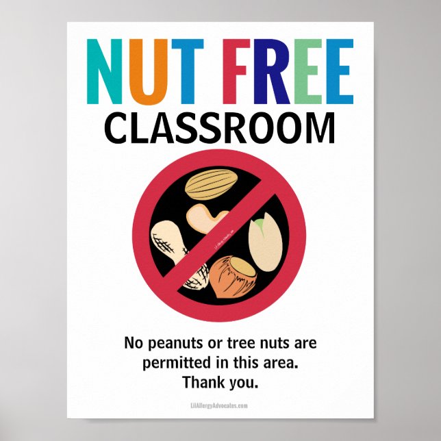 Nöt Free Area Classroom Customized Allergy School Poster (Framsidan)
