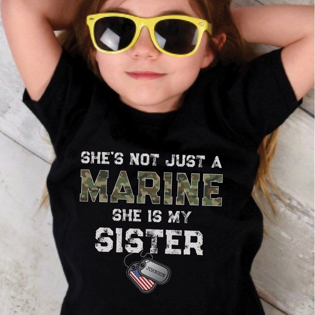 Not Just A Marine She's My Sister Custom Military T Shirt (She's not just a Marine she is my Sister military boot camp graduation kids dog tag name kid's shirt)