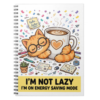 Not Lazy - Energy Saving Cat Notebook Anteckningsbok