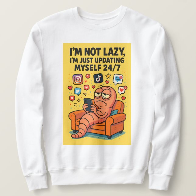 "Not Lazy" Meme Hoodie – Social Media Worm Life Lång Ärmad Tröja (Design framsida)