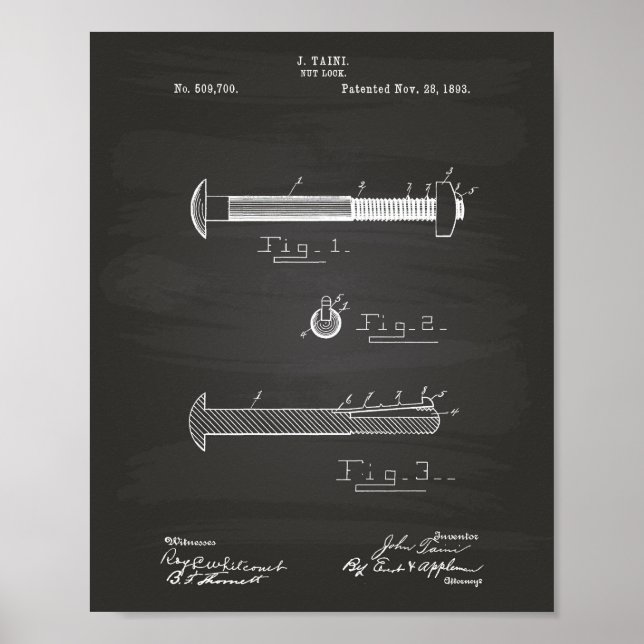 Nöt Lock 1893 Patent Art Chalkboard Poster (Framsidan)
