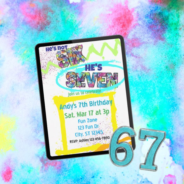 not SIX, SEVEN Spray-paint, Boy 7th Birthday Inbjudningar (Skapare uppladdad)