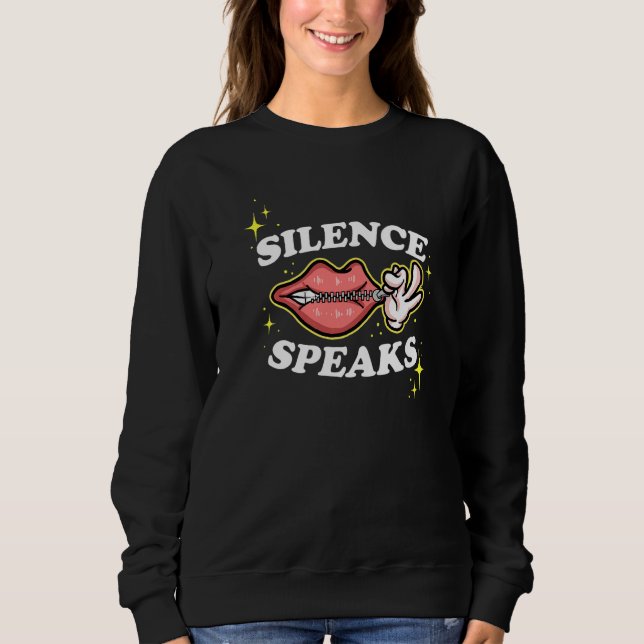 Not Speaking Lips Zipped Shut Silence Speaks   T Shirt (Framsida)
