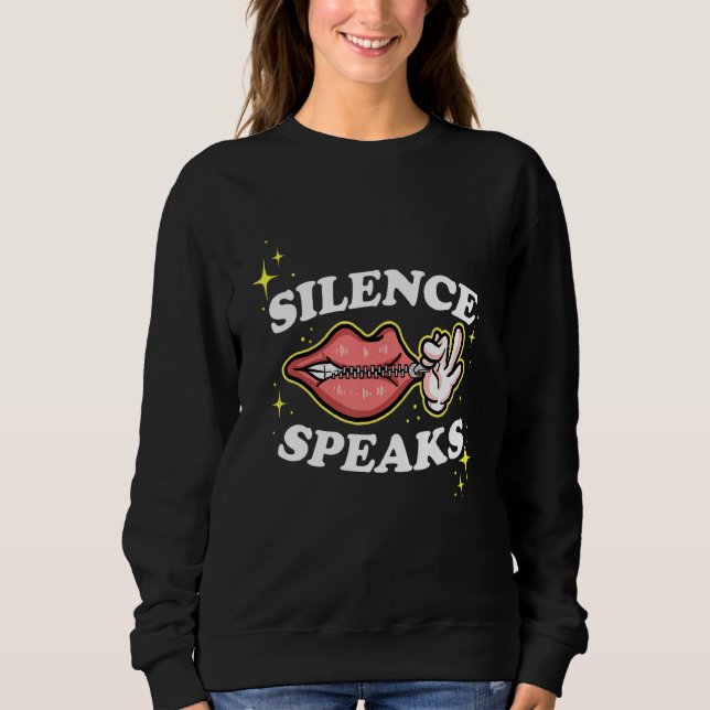 Not Speaking Lips Zipped Shut Silence Speaks T Shirt (Framsida)