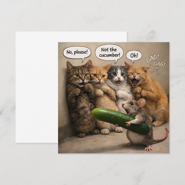 Not the cucumber, funny cat and mouse flat greetin kort (Fram/baksida)