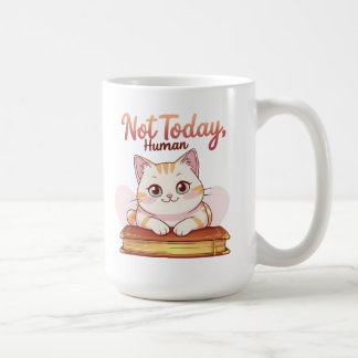 Not Today Human Cute Cat on Book Funny Design Kaffemugg