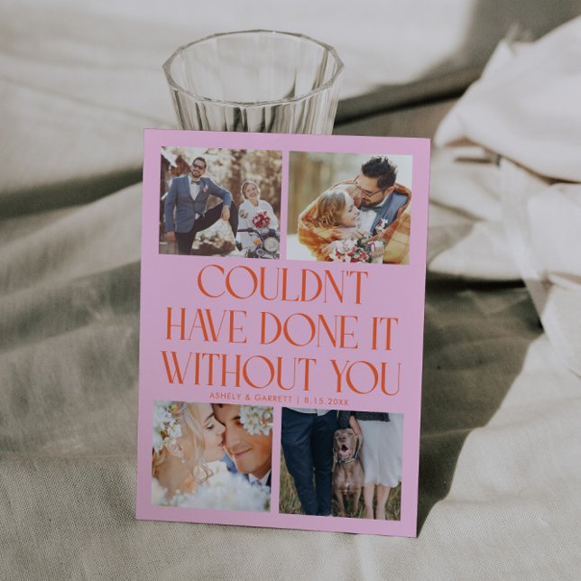 Not Without You Wedding 4-Photo Orange Pink Tack Kort (Skapare uppladdad)
