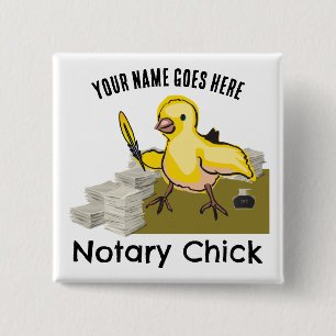 Notär Chick Gult Feather Quill Customized Namn Knapp